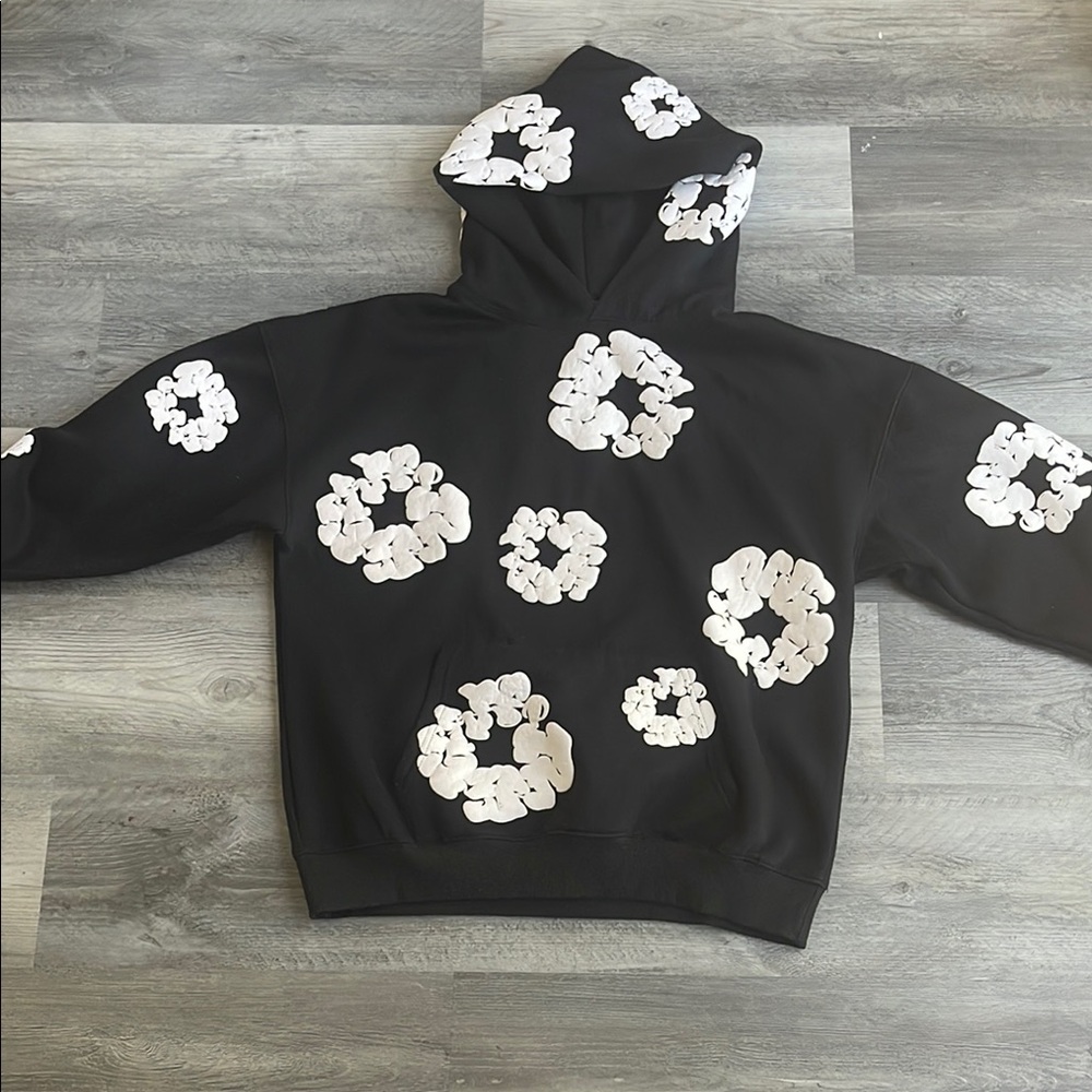 Denim Tears Black Hoodie with White Floral Design